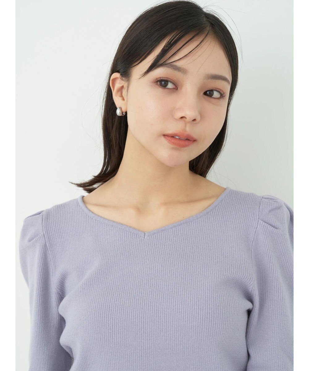 earth music&ecology ハートネック袖パールニットプルオーバー 