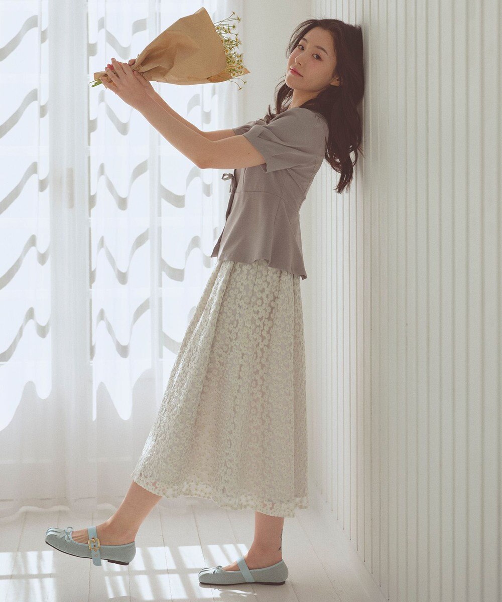 Feroux フラワー刺繍 フレアスカート 