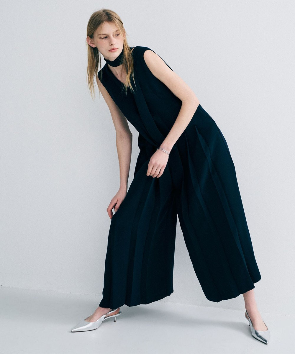 uncrave ウォッシャブルダブルクロス プリーツオールインワン 