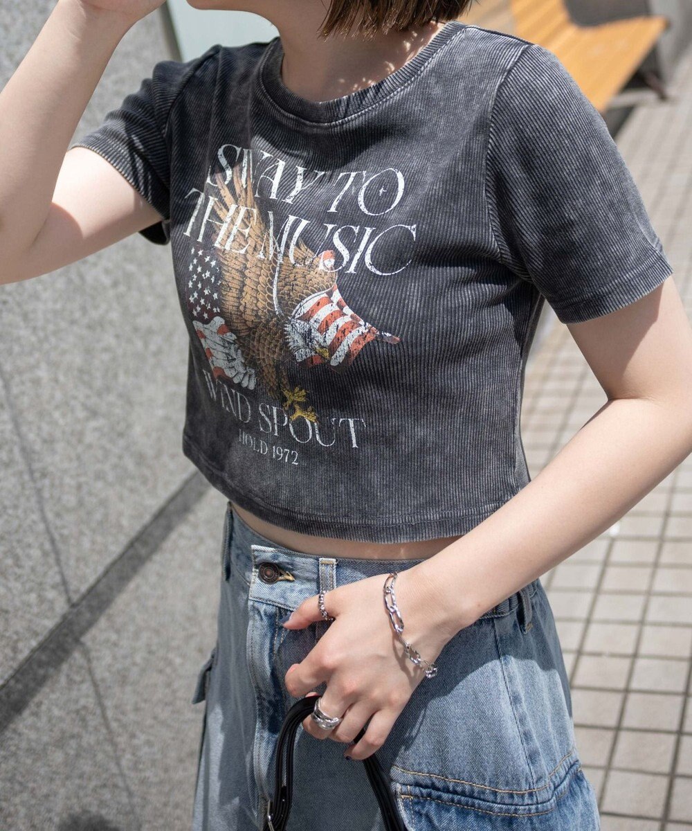 WEGO ヴィンテージウォッシュグラフィックリブT 