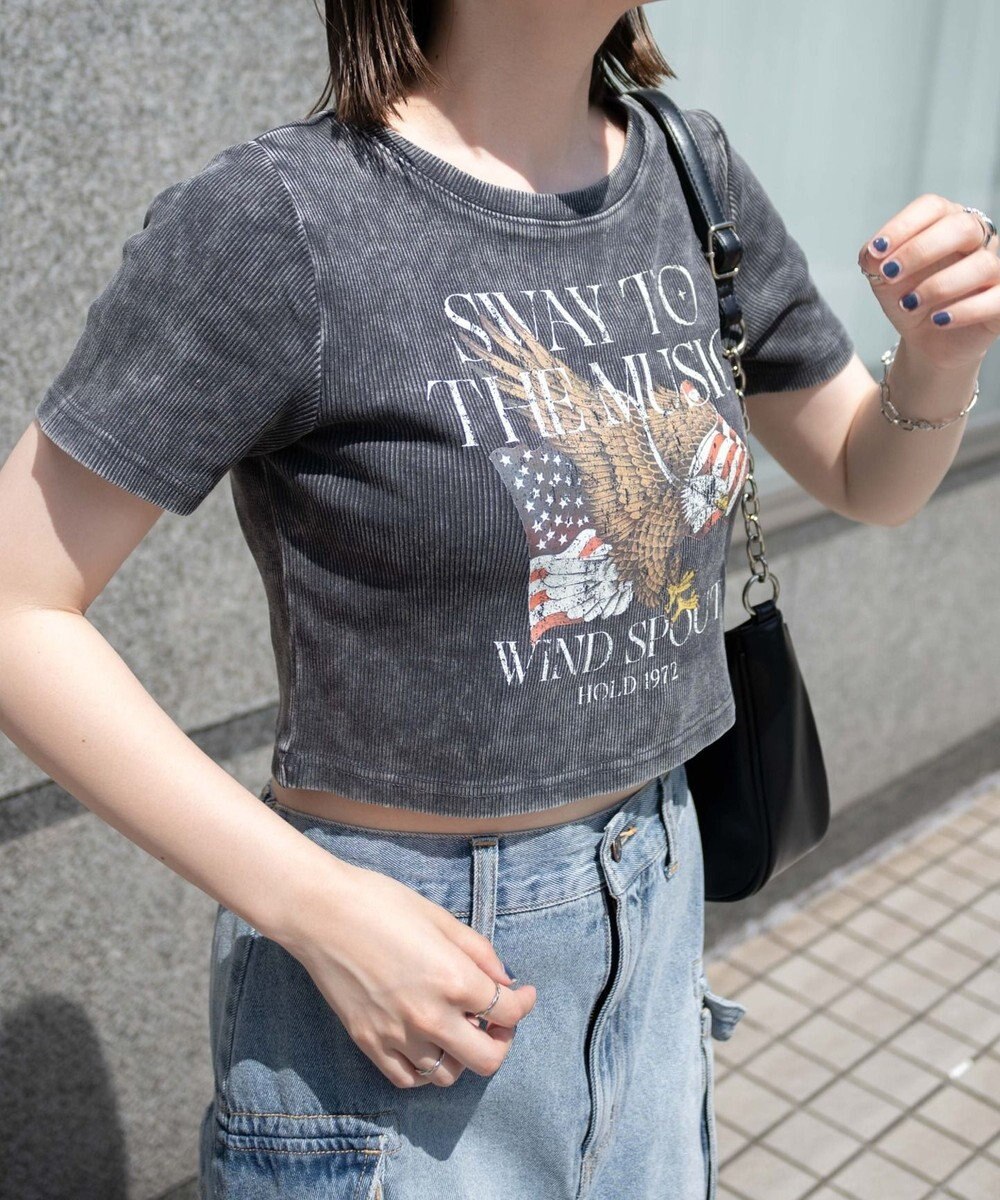 WEGO ヴィンテージウォッシュグラフィックリブT 