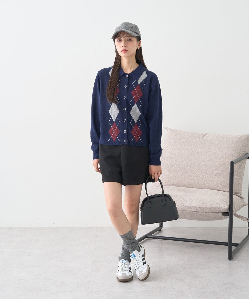 earth music&ecology 【予約】襟付きアーガイルニットカーディガン 