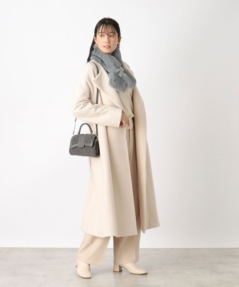 MOONBAT 【大人百花1月号掲載】FURLA フェイクファーマフラー ベルト差し込み ファーティペット ロゴプレート付 