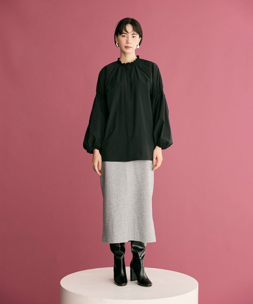 #Newans 【洗濯機可／撥水】シャーリングネック ボリュームスリーブシャツ 