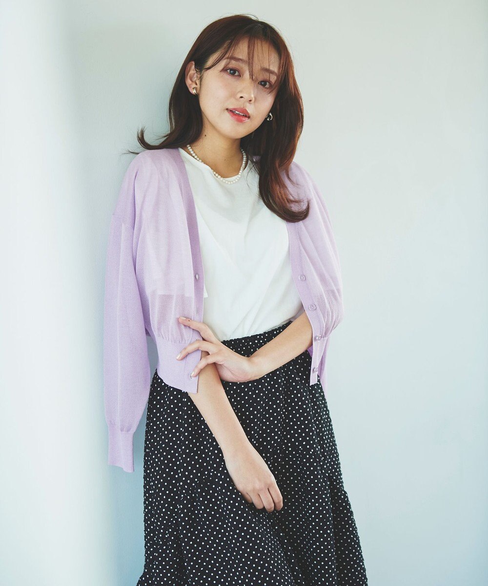 Feroux 【洗える】Vネックシアー カーデ 