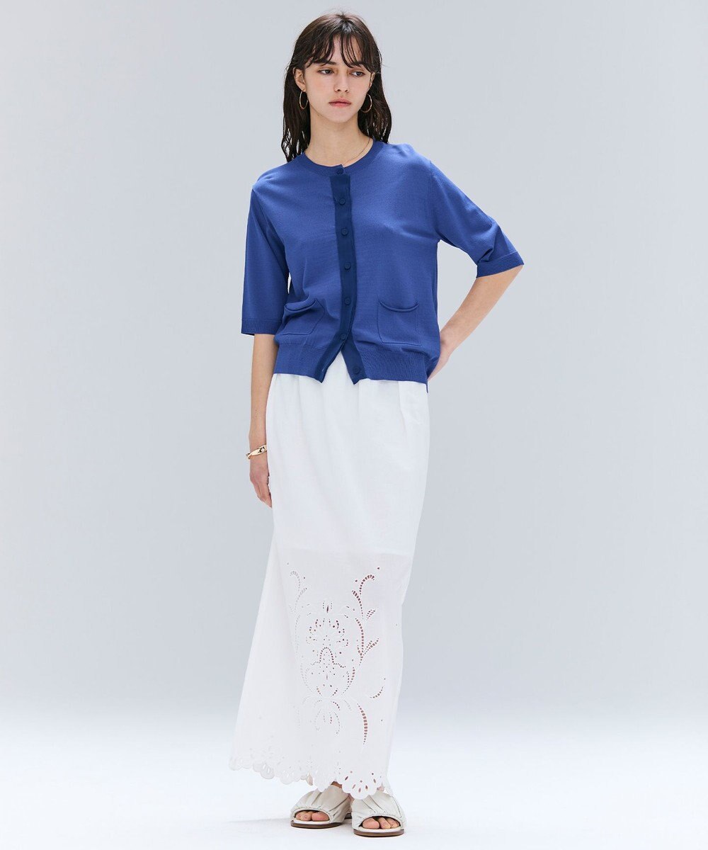 BEIGE， 【洗える】VALOIS / ジョーゼットトリム半袖カーディガン 