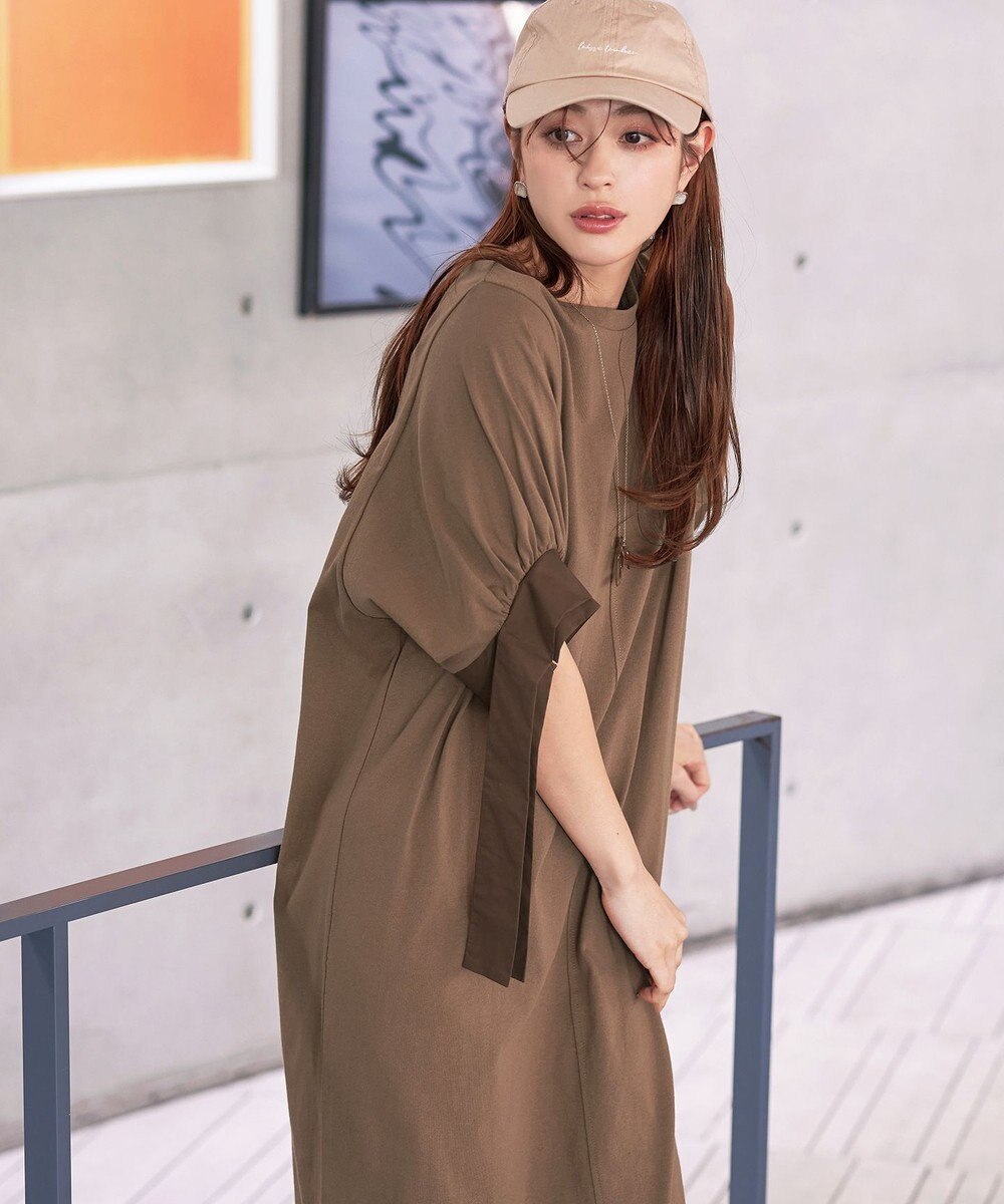 Tiaclasse 【洗える】デザインカフス付きマキシカットソーワンピース 