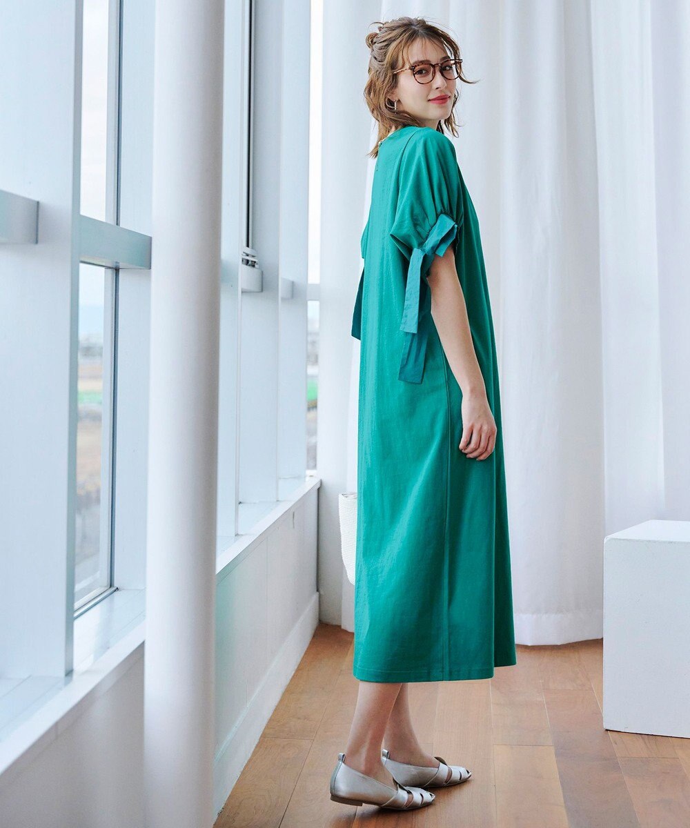 Tiaclasse 【洗える】デザインカフス付きマキシカットソーワンピース 