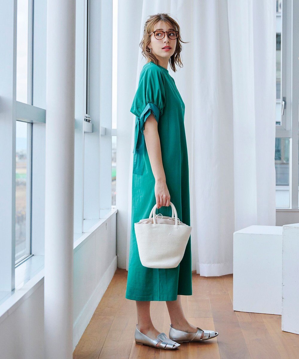 Tiaclasse 【洗える】デザインカフス付きマキシカットソーワンピース 