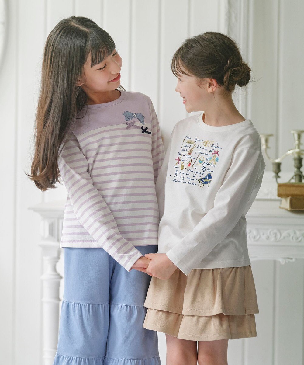 組曲 KIDS 【150-160㎝】リボンボーダー Tシャツ 