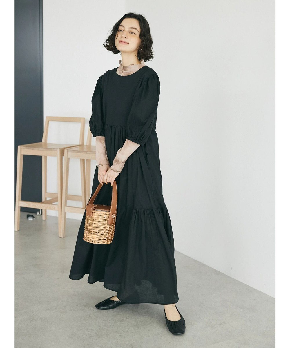 CRAFT STANDARD BOUTIQUE インド綿パフスリーブギャザーワンピース 