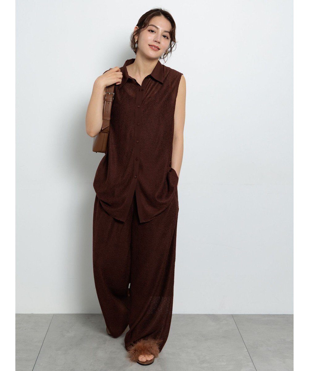 Te chichi クレープメッシュストレートパンツ（セットアップ可） 