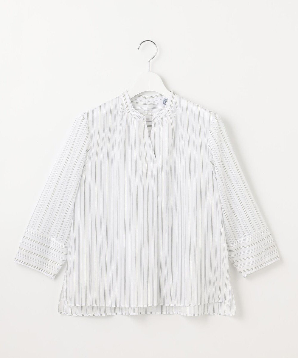 J.PRESS LADIES 【洗える】ランダムストライプ スタンドカラー  ブラウス 