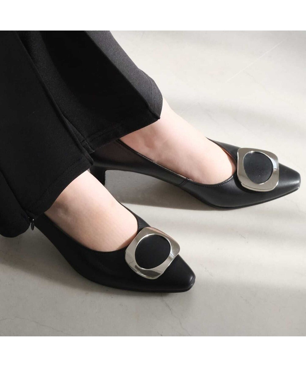 Pointer 【5cmヒール】日本製 高級本革モチーフ付きパンプス 