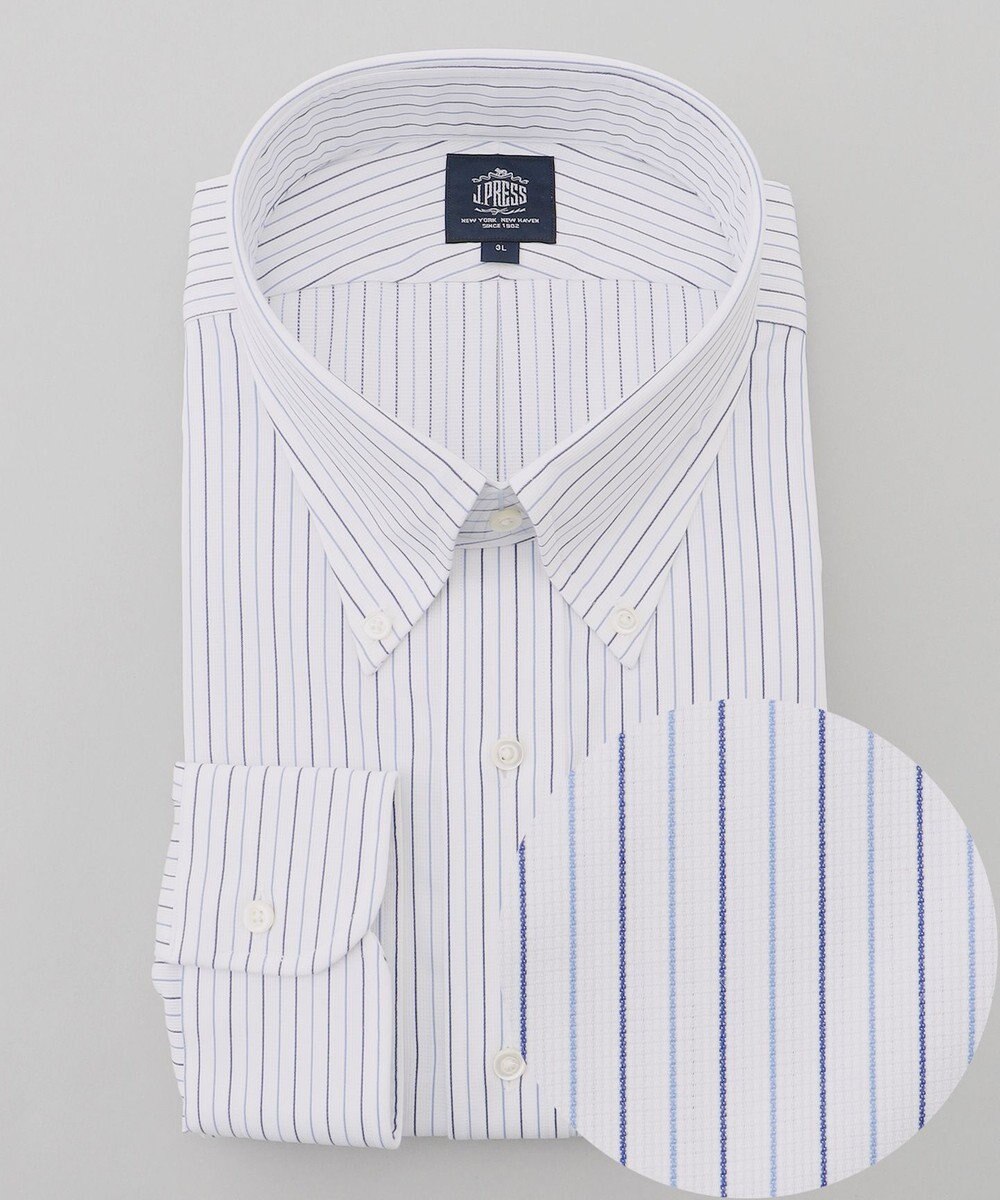J.PRESS MEN 【KING SIZE】【PREMIUM PLEATS / 形態安定】スーピマコットンパナマストライプ ドレスシャツ / B.D. 