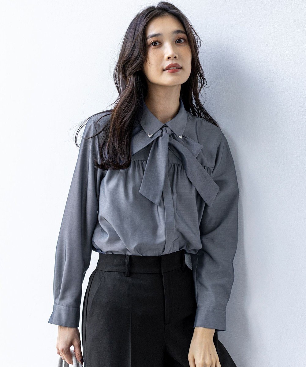 ANY SIS L ボウタイ付きビジュー シャツ 