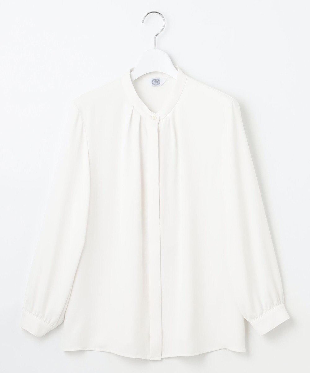 J.PRESS LADIES S 【洗える】パウダージョーゼット ボウタイ バンドカラー ブラウス 