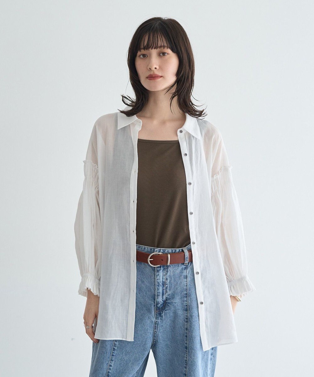YECCA VECCA 綿麻シアーボリュームギャザーシャツ 