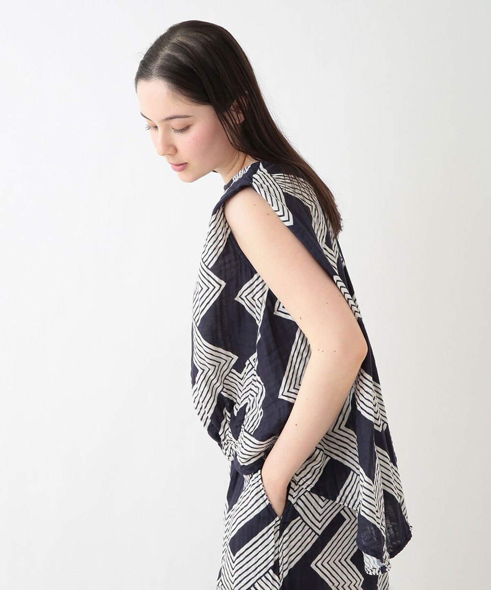 UCHINO クレープガーゼ ジオメトリックブラウス 