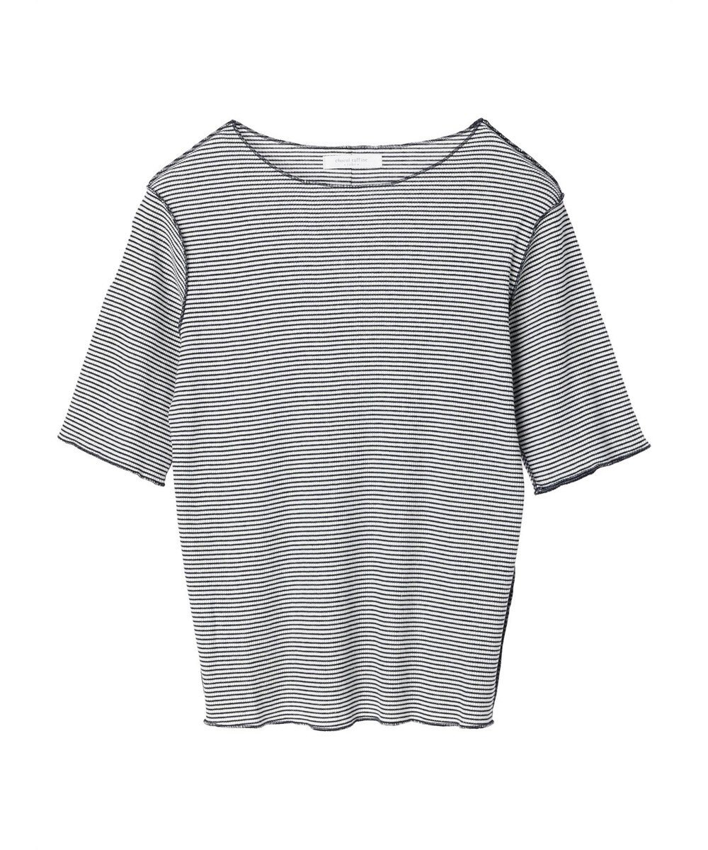 Green Parks メローリブ５分袖ボーダープルオーバー 