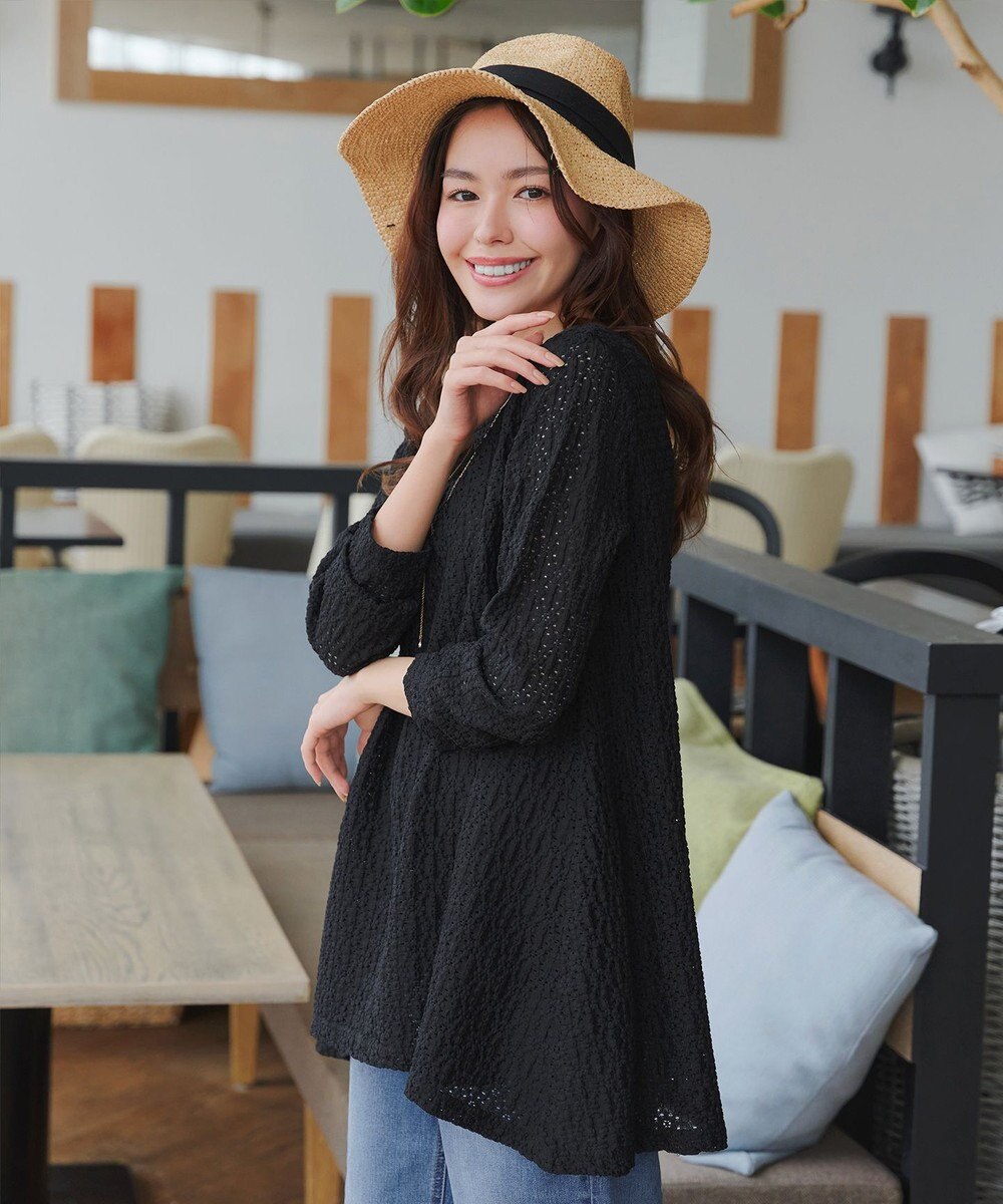 Tiaclasse 【洗える】花柄カットレースフレアトップス 