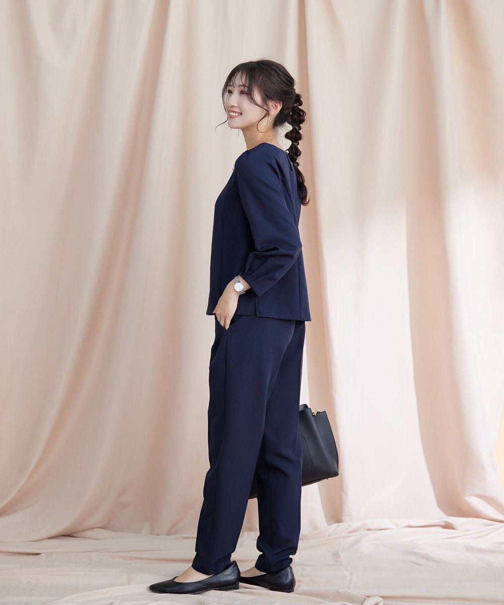 Tiaclasse L 【ダブルストレッチ】【洗える】タックパフ袖ブラウス 