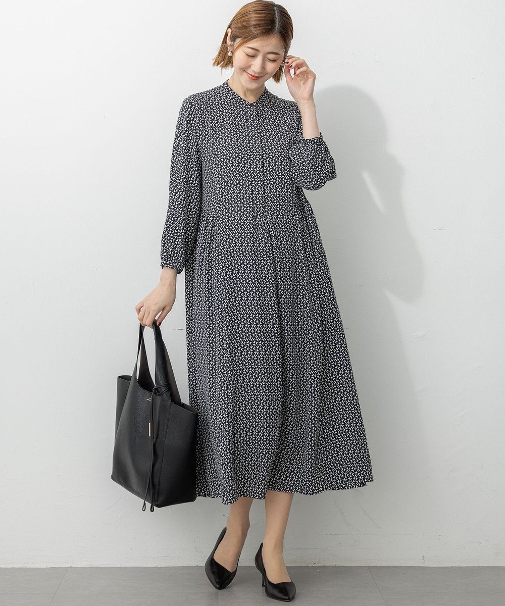 23区 L 【洗える】モダンジオメトリックプリント ワンピース 