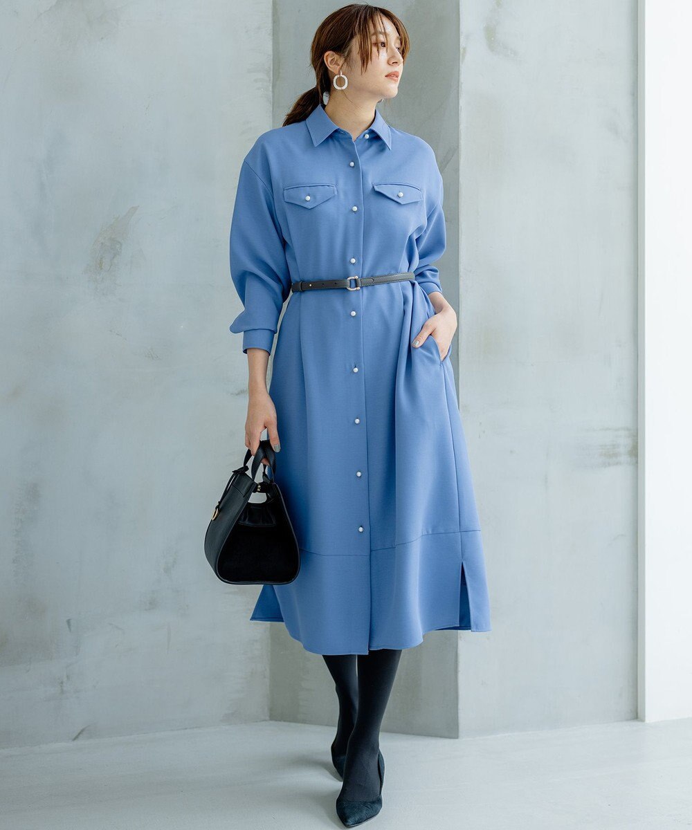組曲 【サッシュベルト付き】パールボタンシャツワンピース 