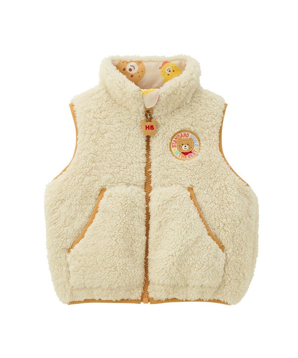 MIKI HOUSE HOT BISCUITS 【80-120cm】 カラフルビーンズ 裏ボアフリース リバーシブル総柄ベスト 
