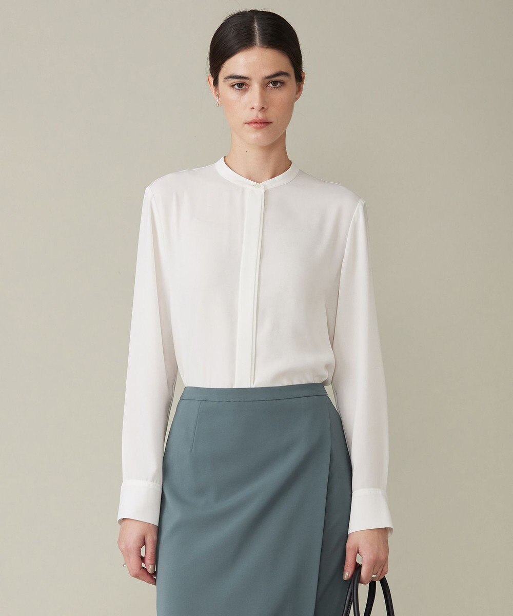 ICB 【WEB限定カラーあり・速乾・洗える】BackSatinAmunzen バンドカラーブラウス 