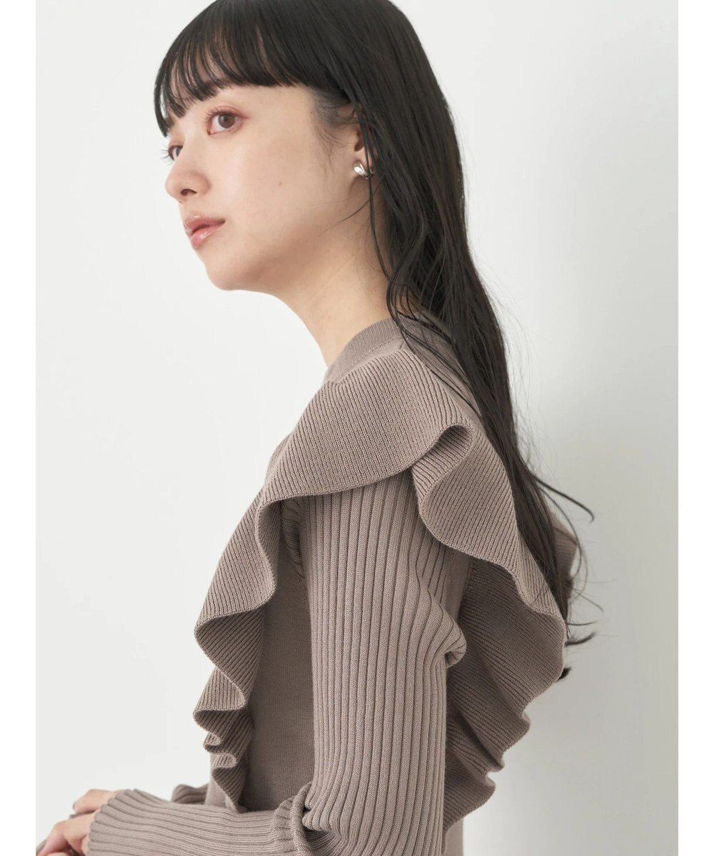 earth music&ecology ショルダーフリルニットワンピース 