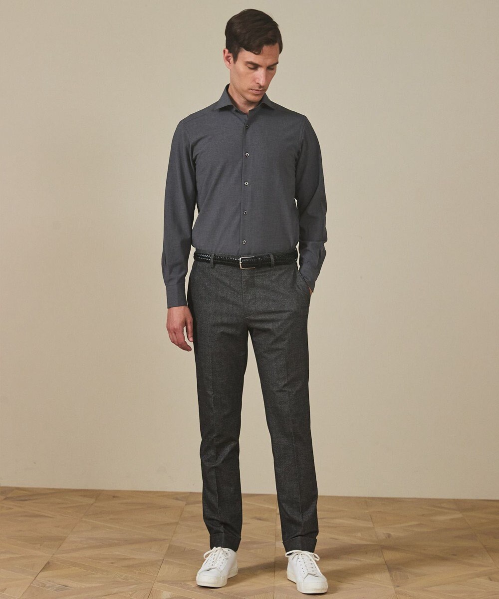 GOTAIRIKU 【シワになりにくい/ストレッチ/洗える】ウールライク シャツ_カッタウェイカラー 