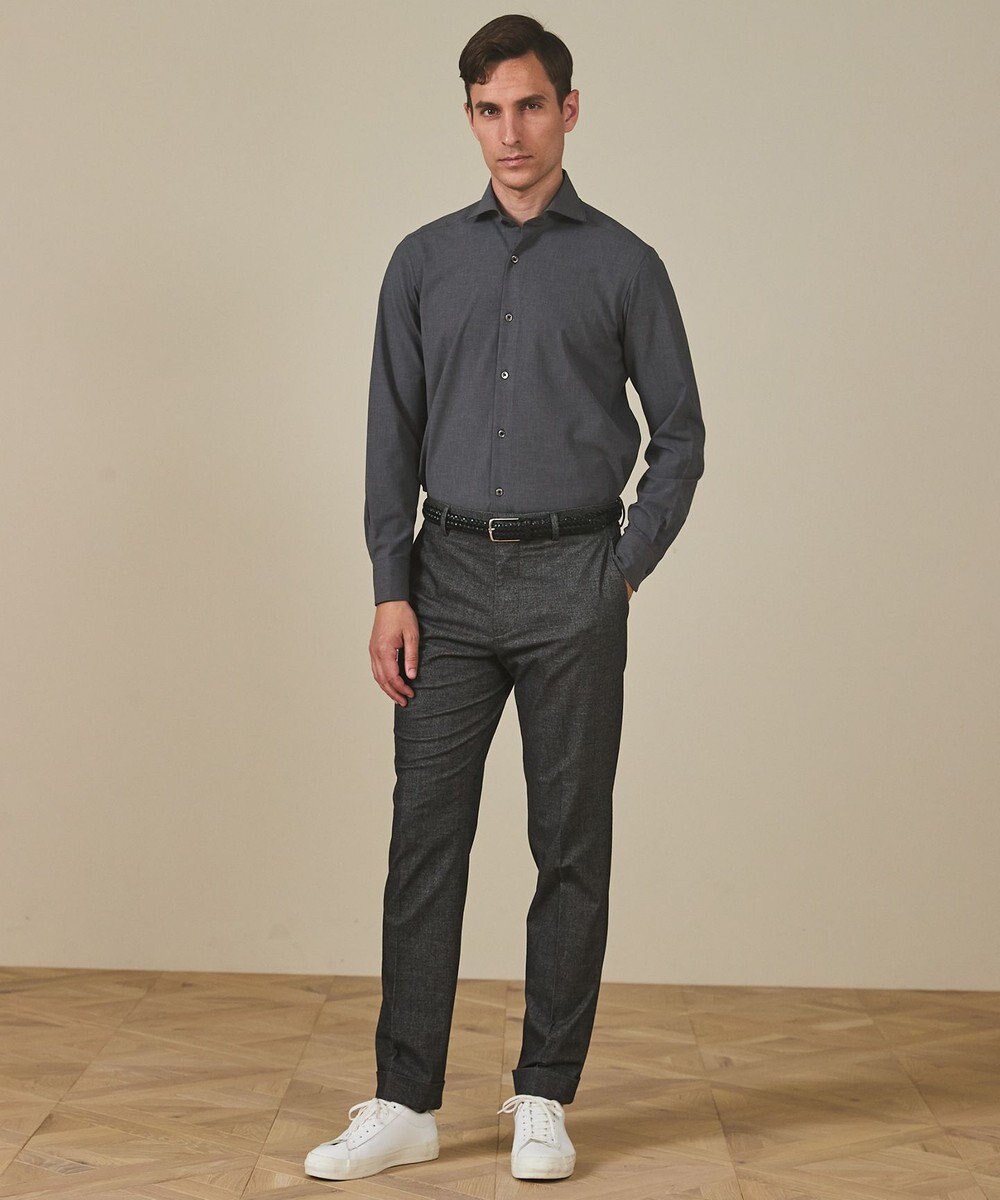 GOTAIRIKU 【シワになりにくい/ストレッチ/洗える】ウールライク シャツ_カッタウェイカラー 