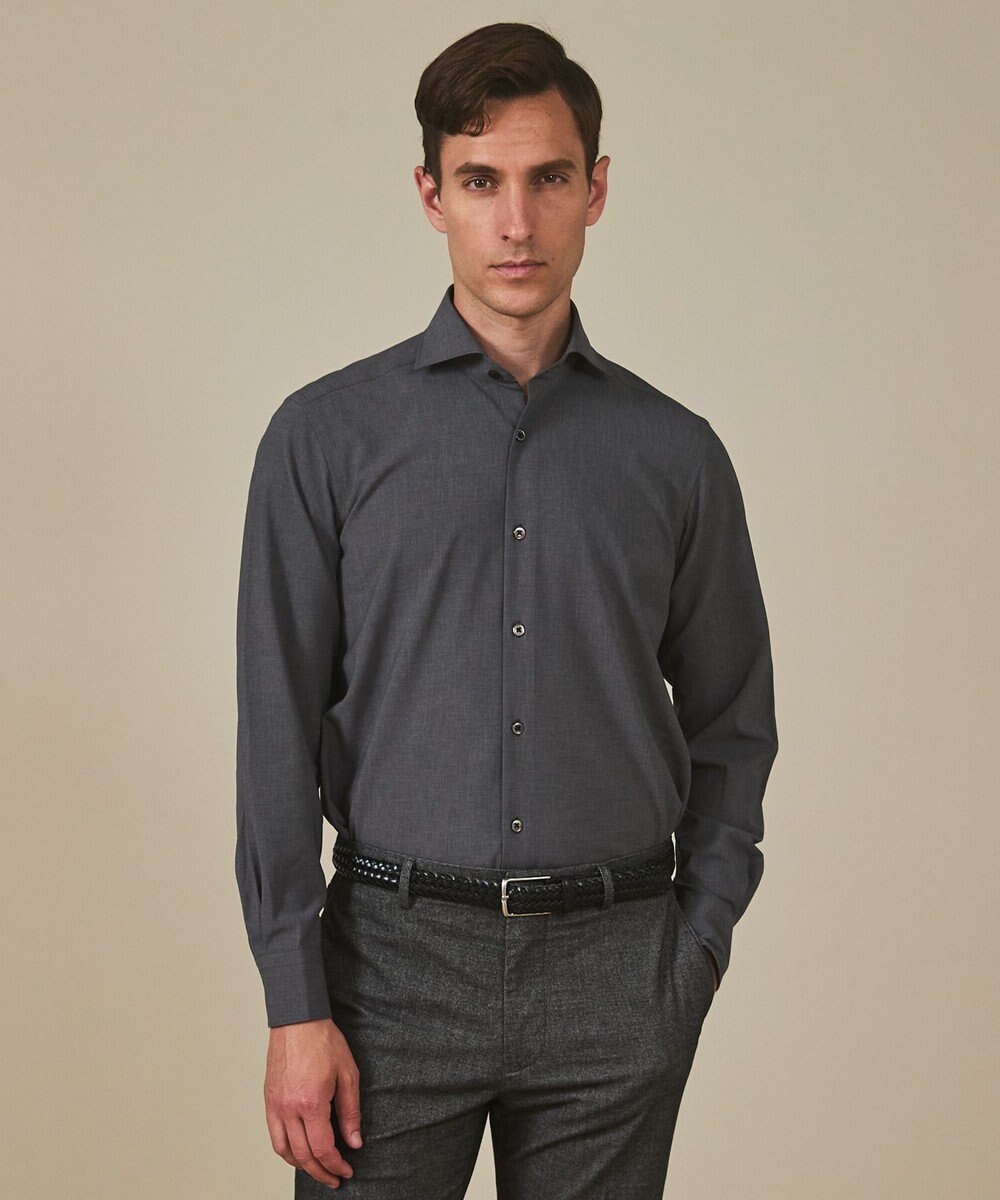 GOTAIRIKU 【シワになりにくい/ストレッチ/洗える】ウールライク シャツ_カッタウェイカラー 