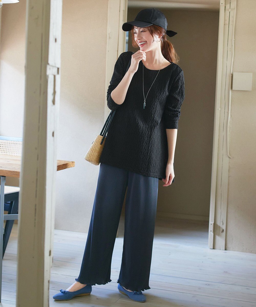 Tiaclasse 【洗える】花柄カットレースフレアトップス 