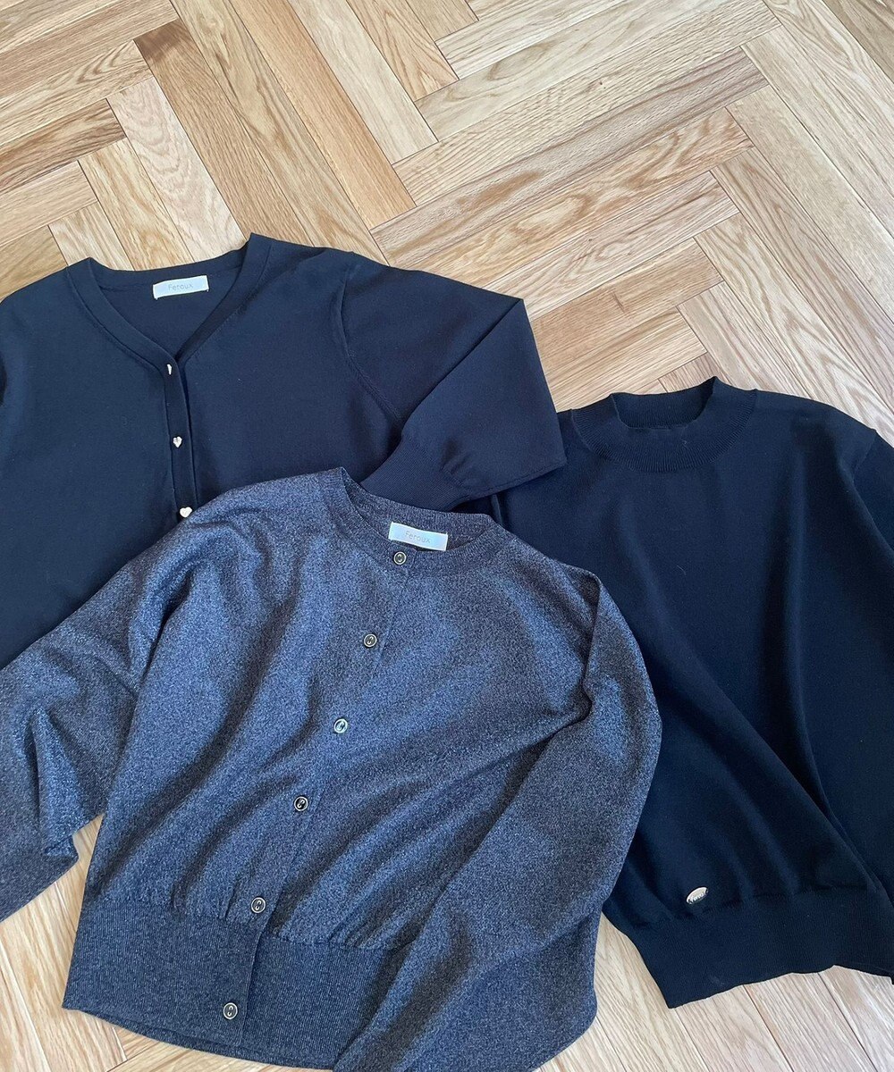 Feroux 【洗える】シアーカラー カーディガン 