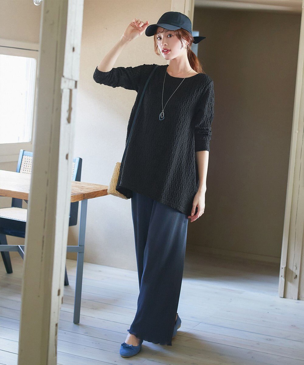 Tiaclasse 【洗える】花柄カットレースフレアトップス 