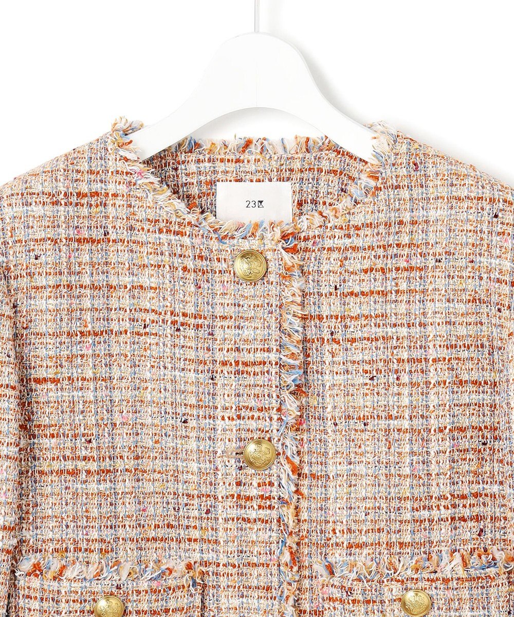 23区 L GIOLICAツイード ノーカラー ボタン ジャケット 