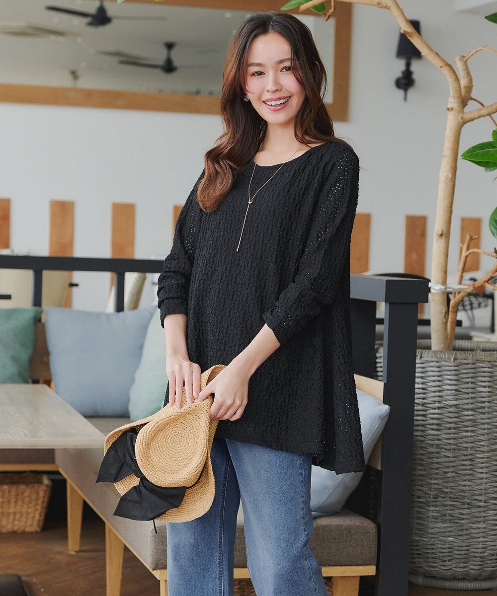 Tiaclasse 【洗える】花柄カットレースフレアトップス 