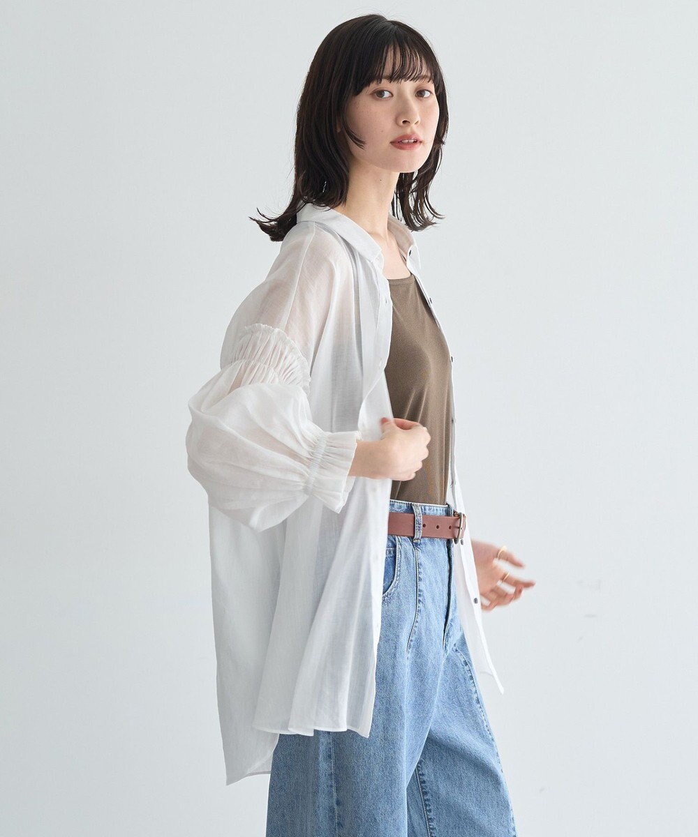 YECCA VECCA 綿麻シアーボリュームギャザーシャツ 