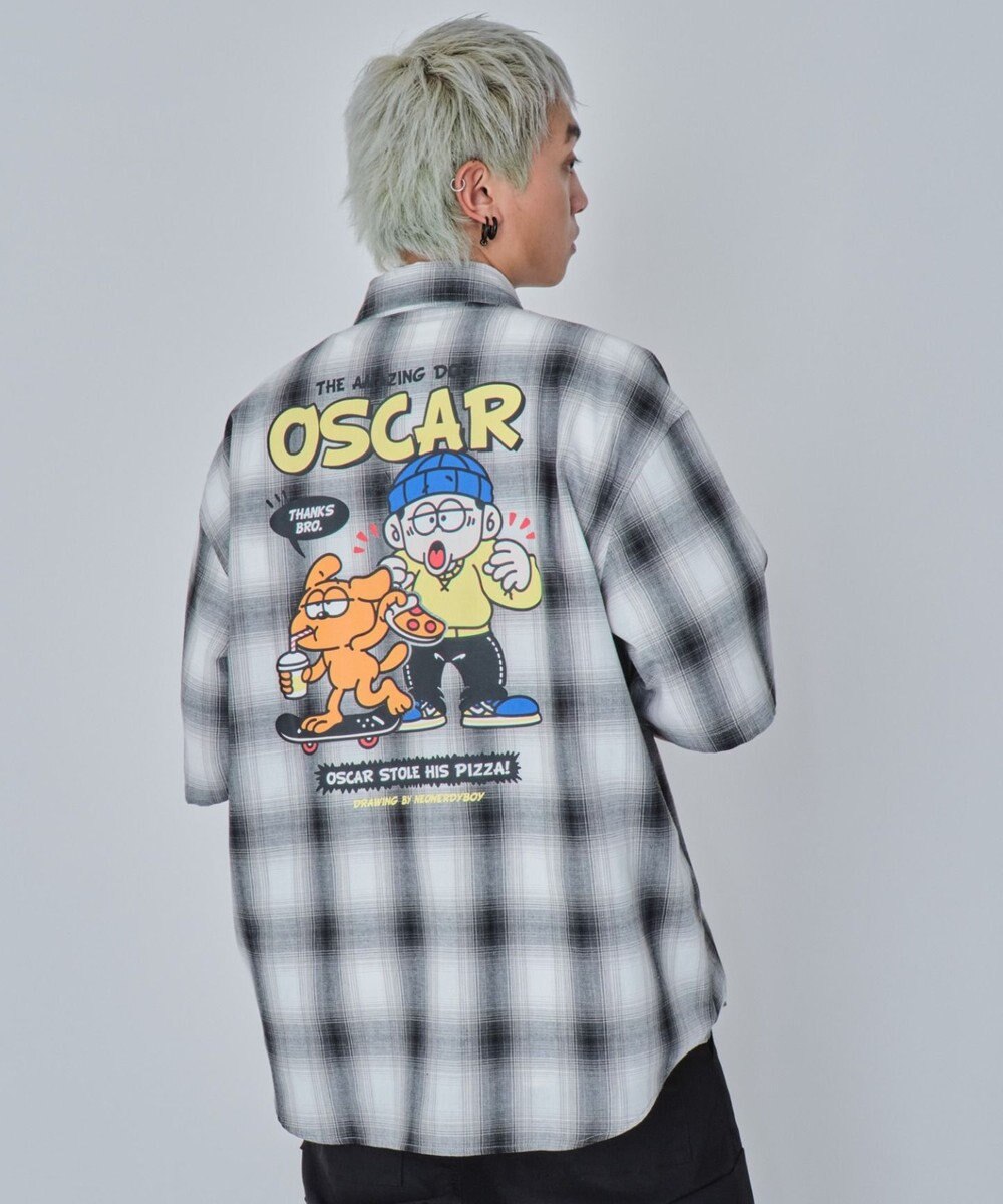 WEGO 【ユニセックス着用ITEM/MLサイズ展開】イラストオンブレチェックシャツ（SS） 