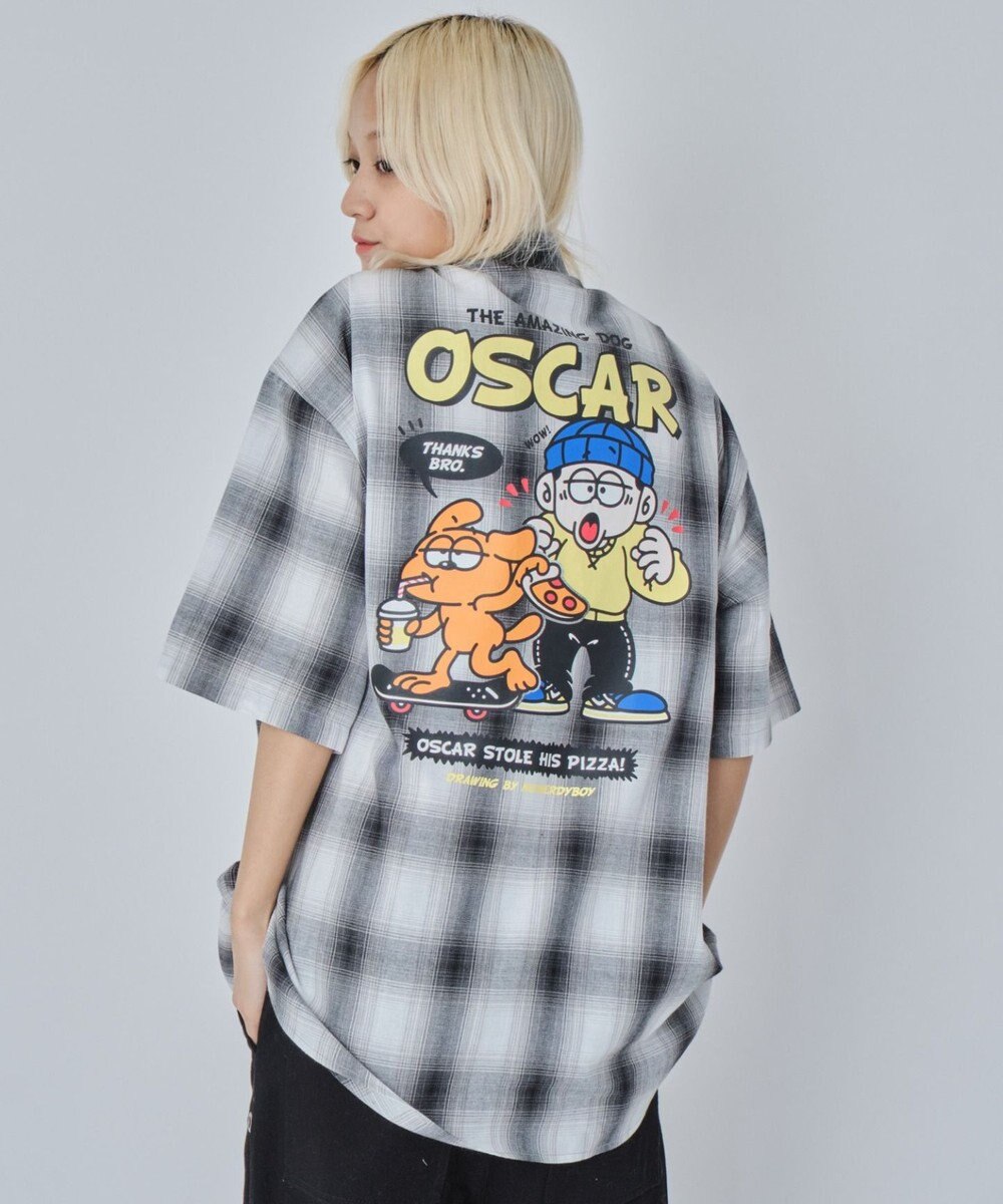 WEGO 【ユニセックス着用ITEM/MLサイズ展開】イラストオンブレチェックシャツ（SS） 