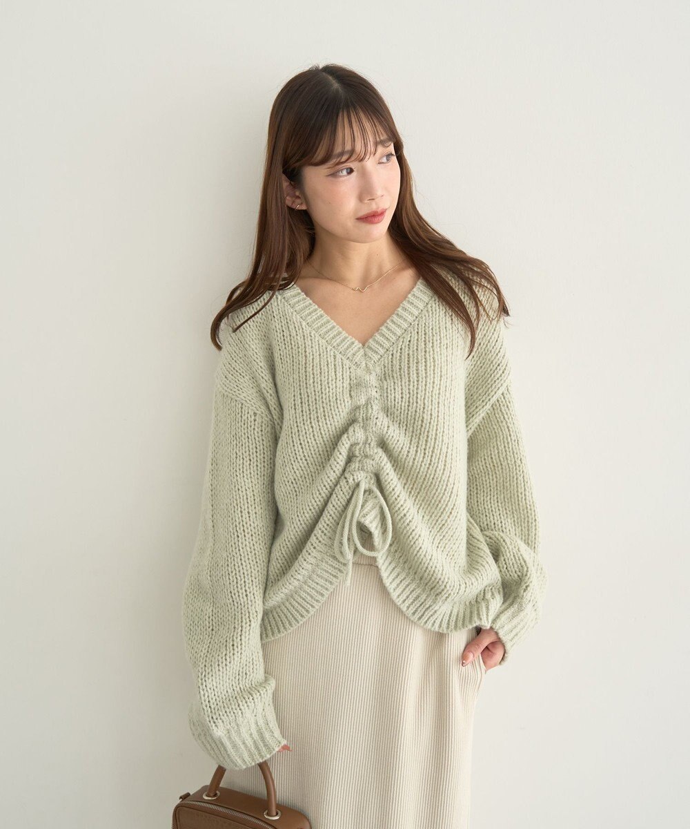 earth music&ecology フロントシャーリングニットプルオーバー 