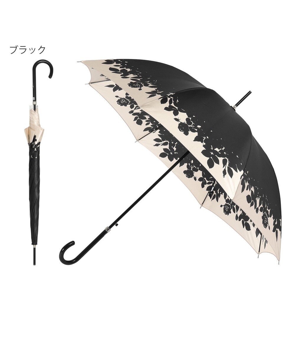 MOONBAT LANVIN COLLECTION 長傘 リーフ サテンプリント ジャンプ 耐風 