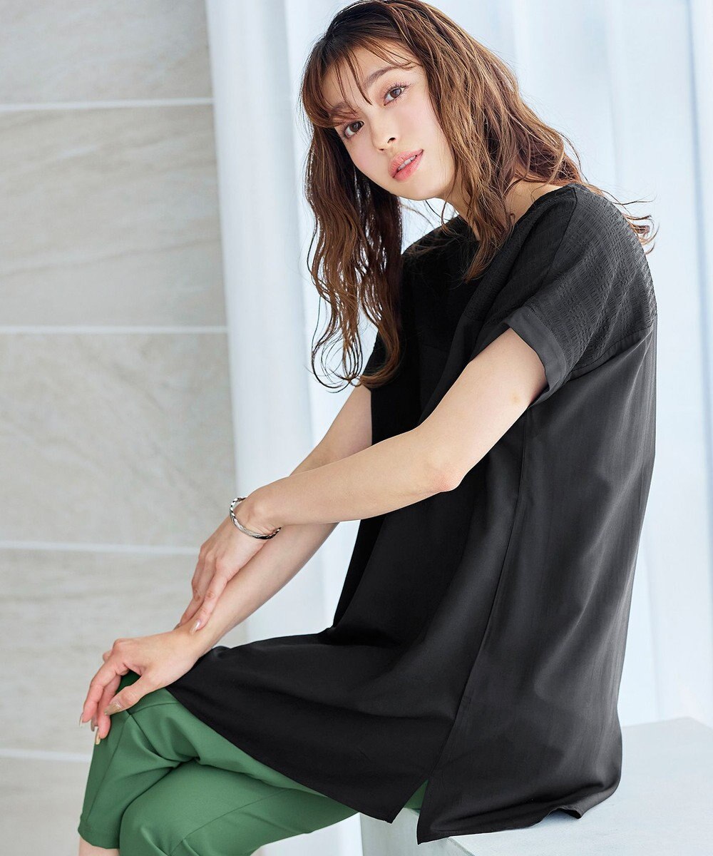 Tiaclasse L 【洗える】シアーコンビチュニックブラウス 