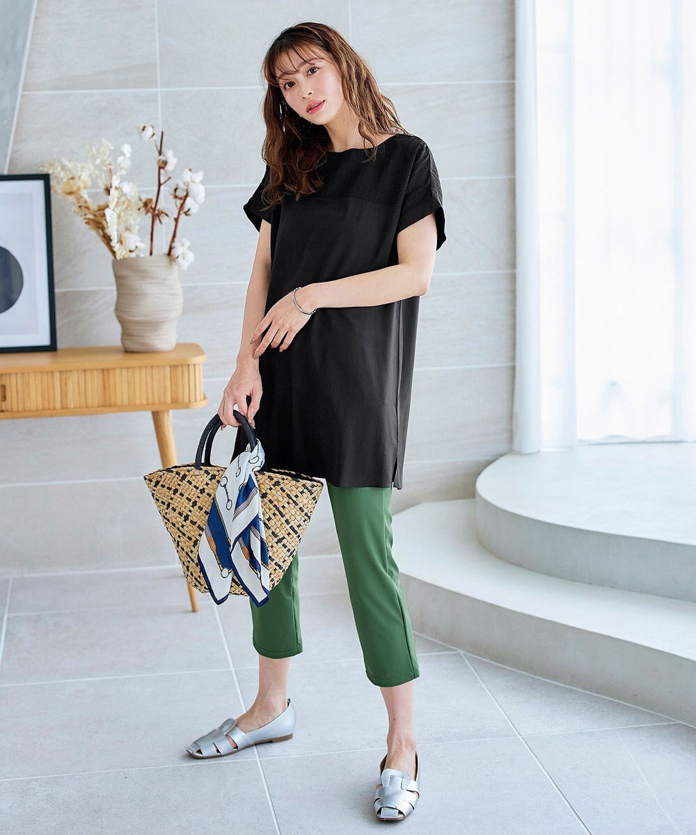 Tiaclasse L 【洗える】シアーコンビチュニックブラウス 