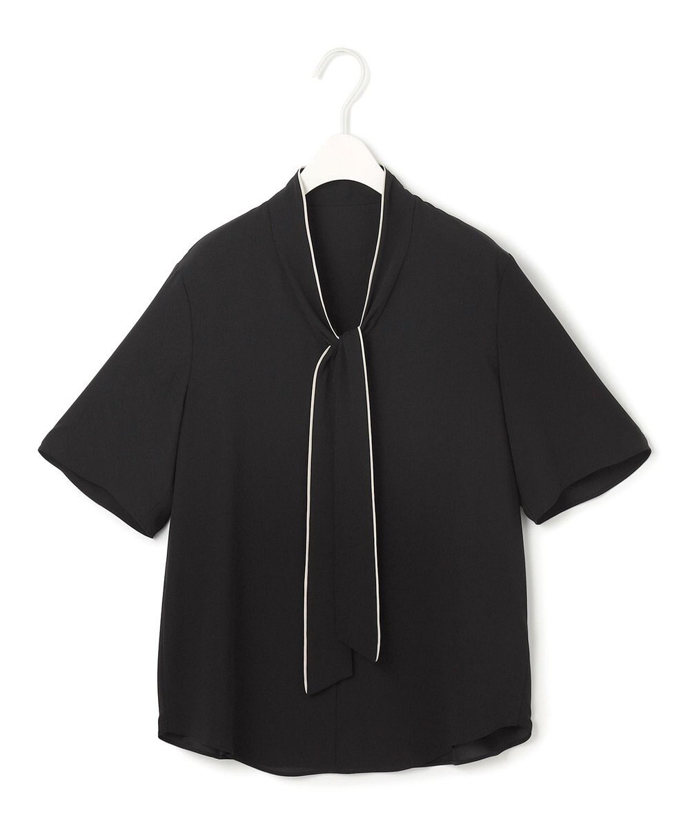 ICB L 【人気のため新色追加・接触冷感・UVケア・洗える】BackSatinAmunzen 5分袖配色ボウタイブラウス 