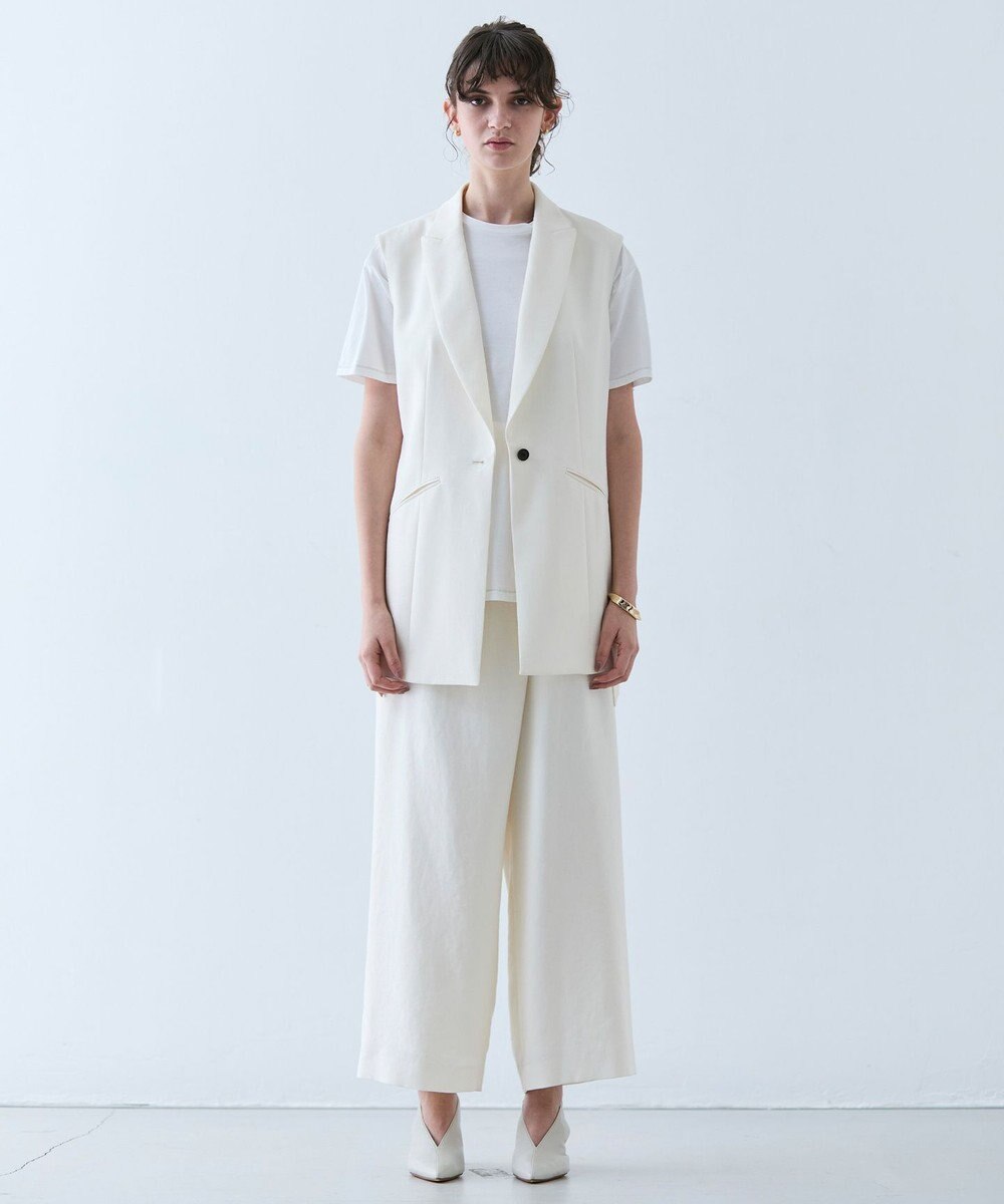 BEIGE， 【洗える】CAROLE / リネンライクラップワイドパンツ 