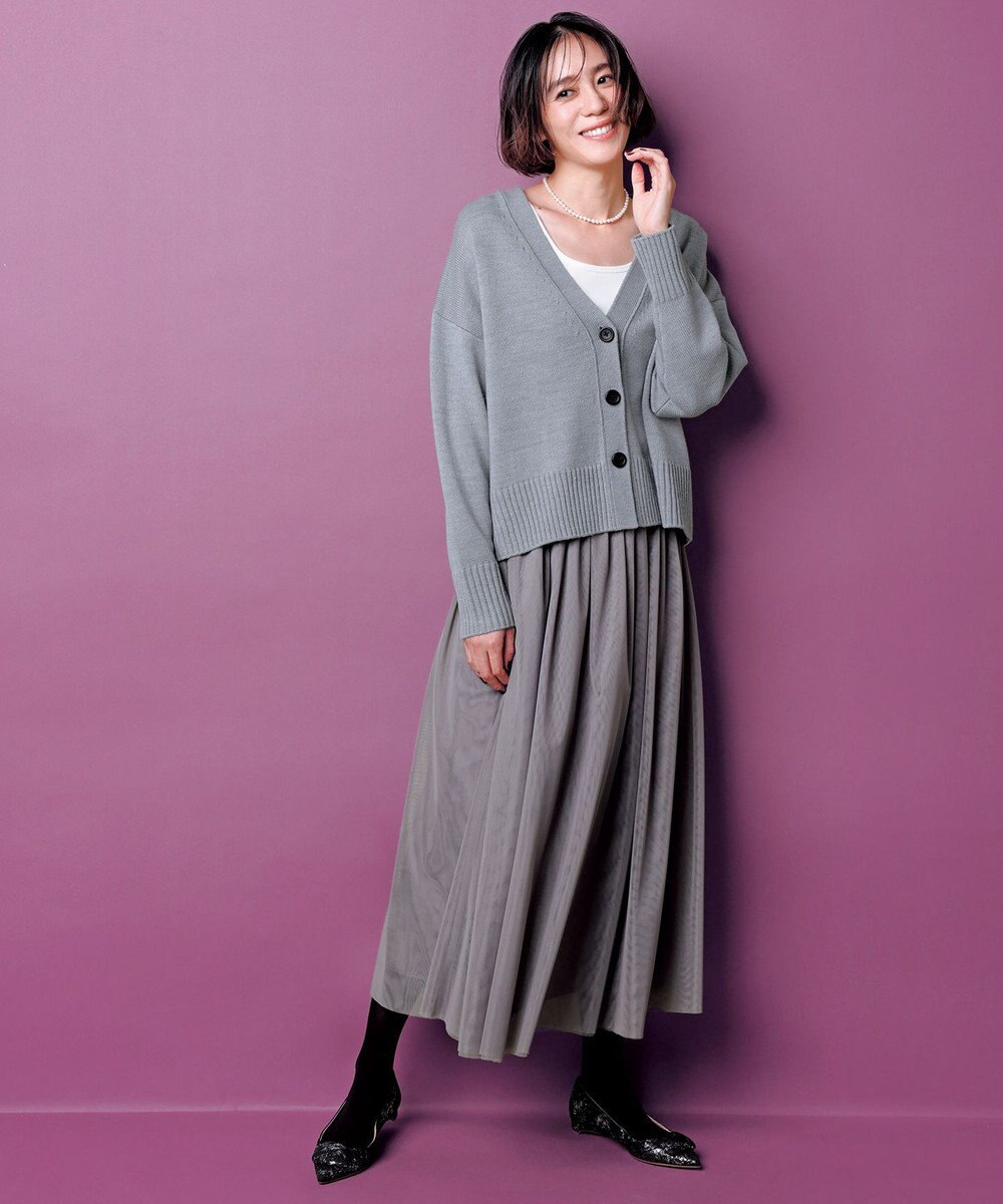 UNFILO 【洗える】クロップド Vネック カーディガン 