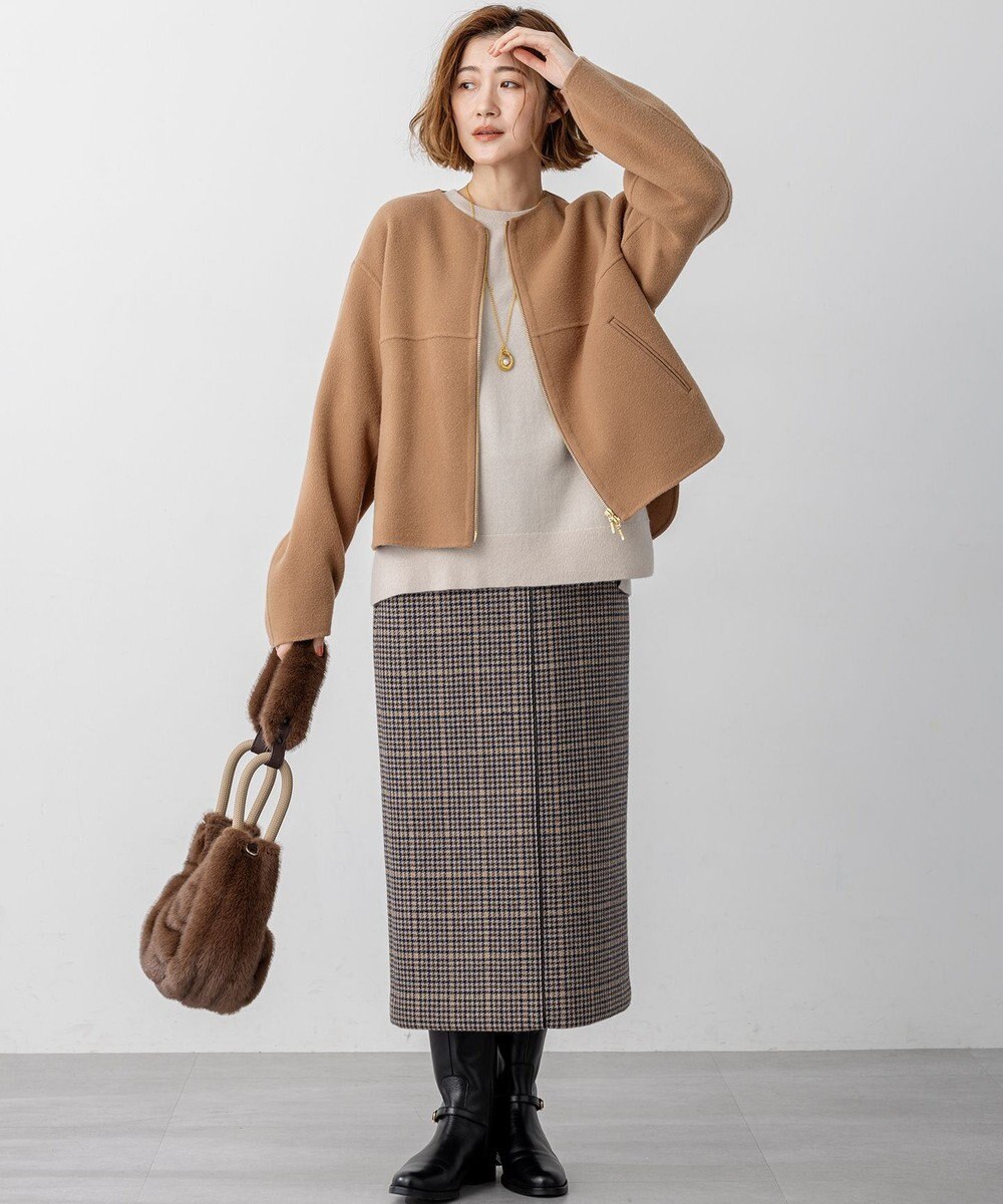 23区 【見上愛さん着用】ボンディングチェックツイード Iライン スカート 